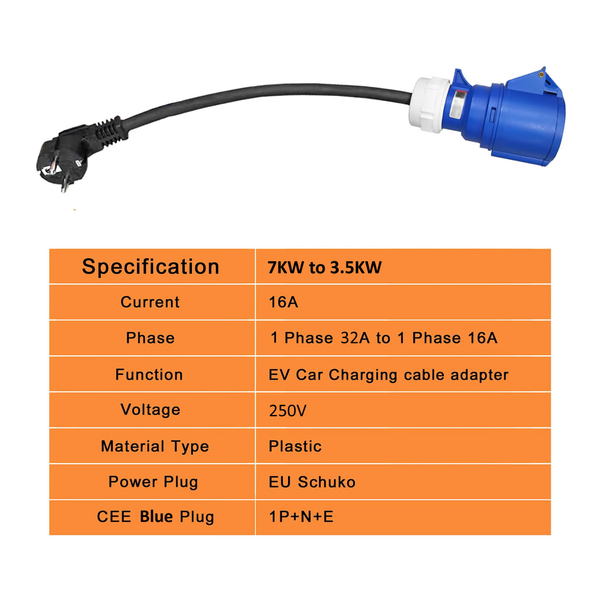 32A Blue CEE Socket to 16A EU  - Ev Charger Adapter review and price